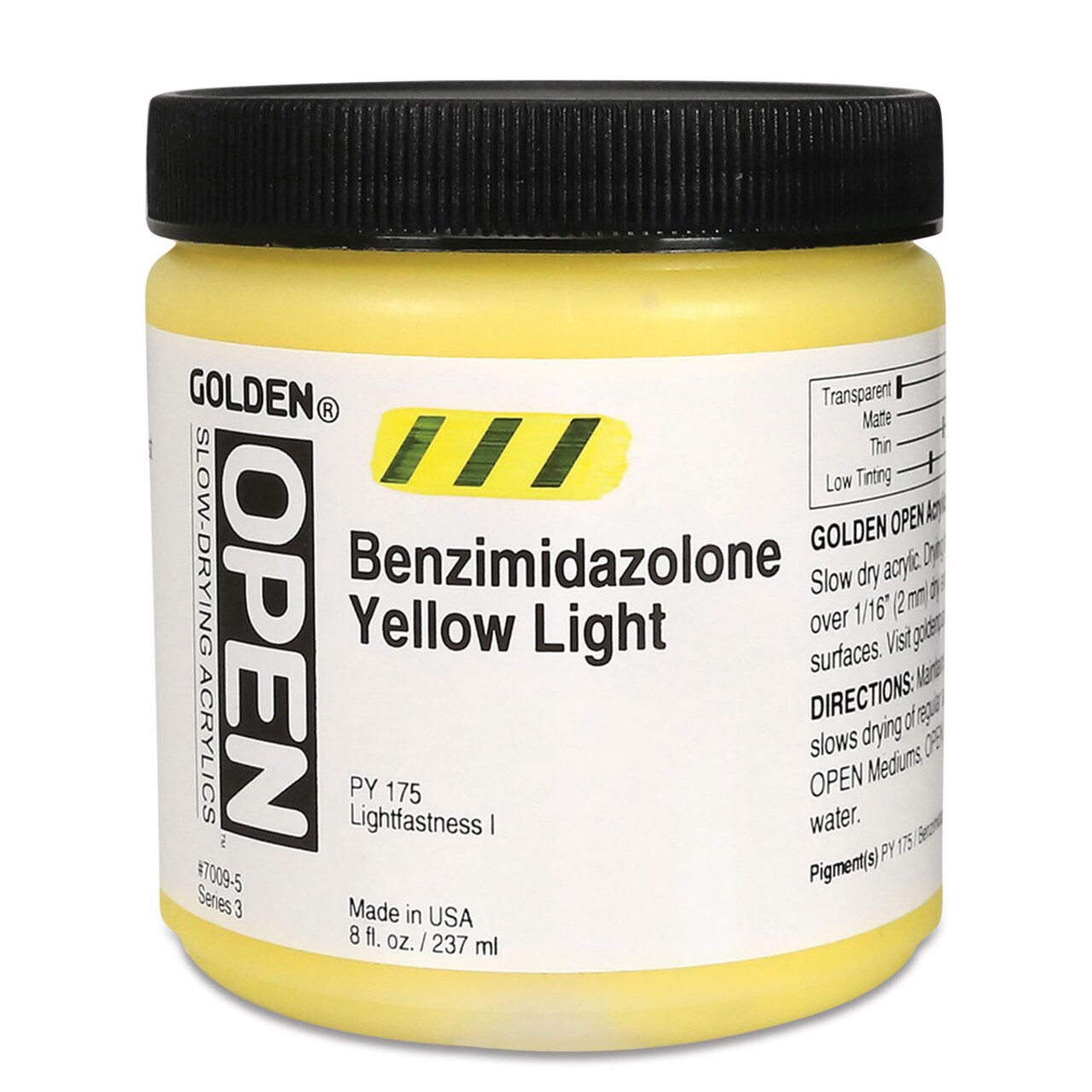 Golden Open Acrylics - Benzimidazolone Yellow Light, 8 oz Jar